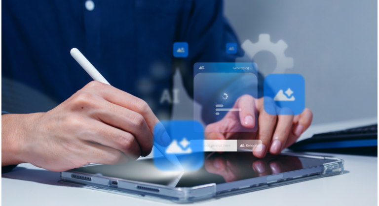 Image of a person working on a tablet developing a marketing plan